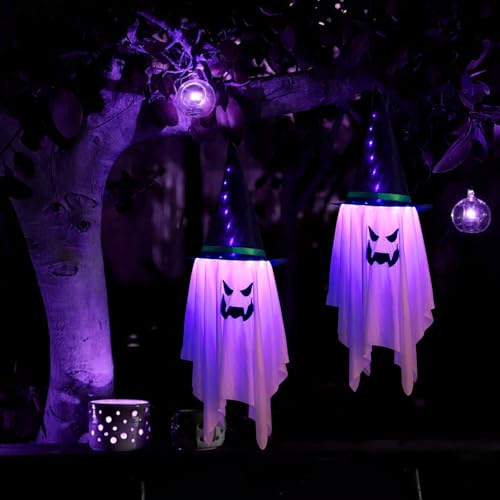 TATAFUN 2 Pezzi Fantasma Halloween da Appendere, Addobbi Horror per Casa, Decorazioni Esterno Interno per Feste Cosplay Giardino (Viola)