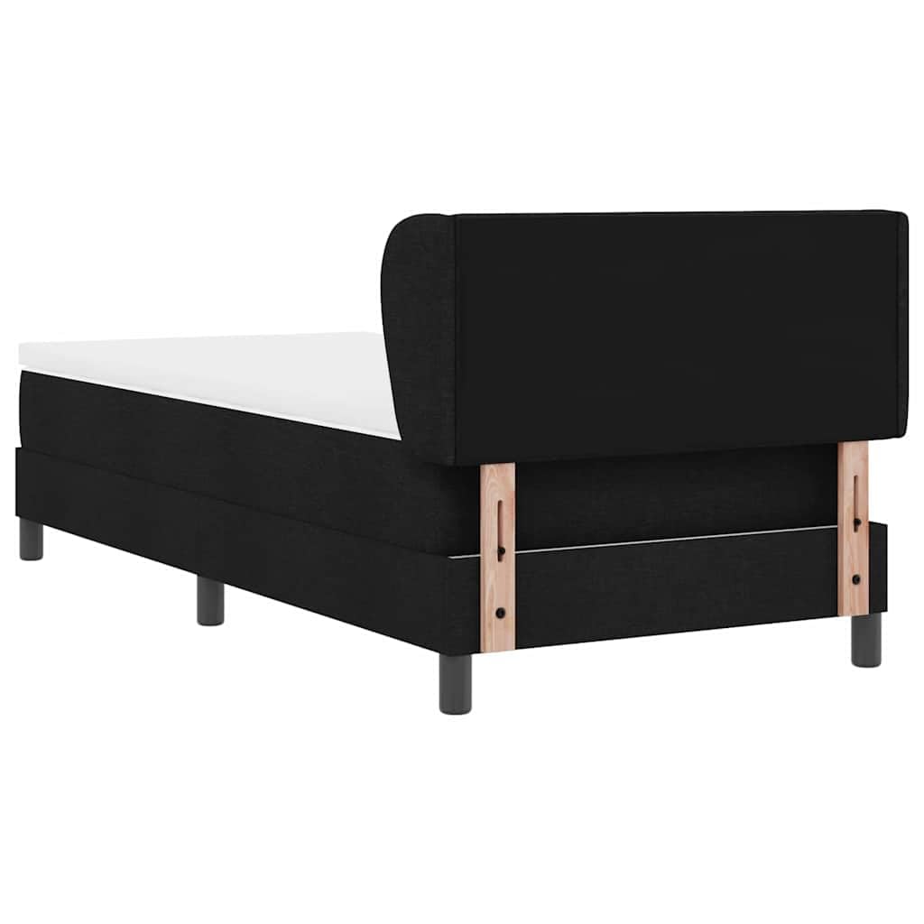 Cama con somier con colchón negro, 90 x 190 cm, tejido de tela, cabecero regulable en altura, colchón de muelles ensacados, superficie de descanso de firmeza media, madera y madera de pino