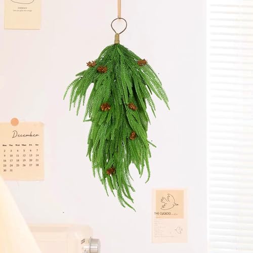 24" Upside Down Pine Christmas Wreath with Pinecones for Front Door Decor (Green) - image 4