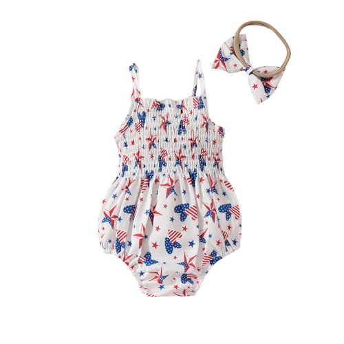 YINGISFITM Baby Girl 4th of July Outfit American Flag Bubble Romper Sleeveless Onesie My First 4th Fourth of July Clothes (Usa flag star, 6-9 Months)