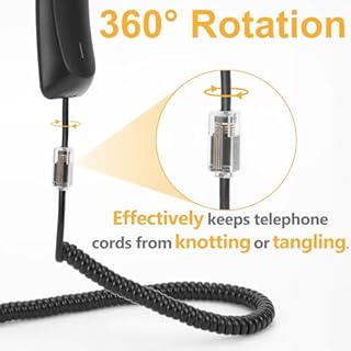 Uvital Phone Handset Cord Detangler for Desk Phone, RJ9 2Pack 10FT Landline Telephone Cord(Coiled Length: 1.2FT) and 2 Pack Anti-Tangle Telephone Wire Untangler, 360° Rotating Swivel, Black