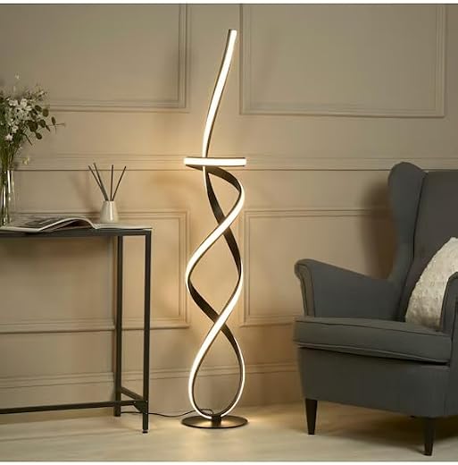 Decor chronicle Modern Floor Lamp with Twisting Spiral Design, Black Body, 3-Color LED Light (Warm, Neutral, Cool), Elegan...