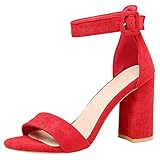  Sucreven Mujer Correa De Tobillo Sandalias Tacón Ancho Punta Abierta Fiesta Zapatos Rojo Talla 33 EU