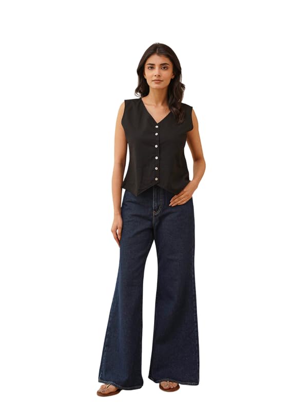 KTHTOP-01 Linen Woven Solid Straight Top for Women ? Breathable, Lightweight & Stylish Everyday Wear with Elegant Floral Prints for Work, Casual Outings