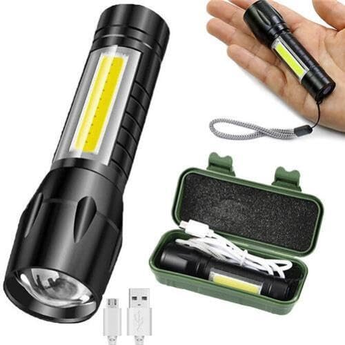 Vivo Technologies Pocket High Powered Torch Rechargeable Zoomable Lightweight Torches Small Torches Military Grade with Case LED COB 2 in 1 Zoom with Hard Case for Camping, Hiking