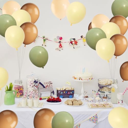 Image of Green and Brown Balloons, 60PCS Sage Green Light Yellow Nude Balloons