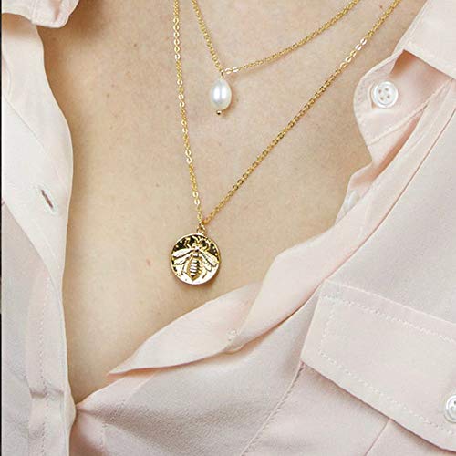 Turandoss Gold Bee Layered Necklaces For Women - 14K Gold Disc Queen Bee Layering Necklaces Stacking Coin Necklaces For Women #TOP5