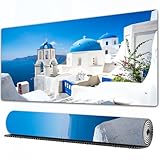 EOMKSE Alfombrilla de ratón extendida con Base de Goma Natural Antideslizante para Jugadores/Escritorio/Oficina/Vista panorámica de Las Tradicionales Casas Blancas de Las Cícladas y cúpulas /30x80 cm