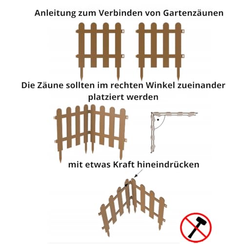 Gartenzaun Steckzaun 3m - Höhe 30 cm - Rasenkante Kunststoff - Beetumrandung - Zaunelemente für Garten - UV - & Frostbeständig, Flexibel - mit Befestigungszubehör Weiß