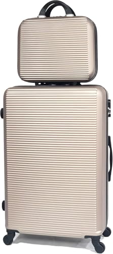 CELIMS - Maleta Grande de Viaje con Neceser Neceser 30cm Rígida con 4 Ruedas Ligera Facturación 23kg 75cm | Cerradura Integrada | Maleta Grande con 4 Ruedas 75cm | Champán