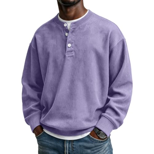 Corduroy Long Sleeve Henley Shirts for Men Casual Pullover Fall Shirt - image 1