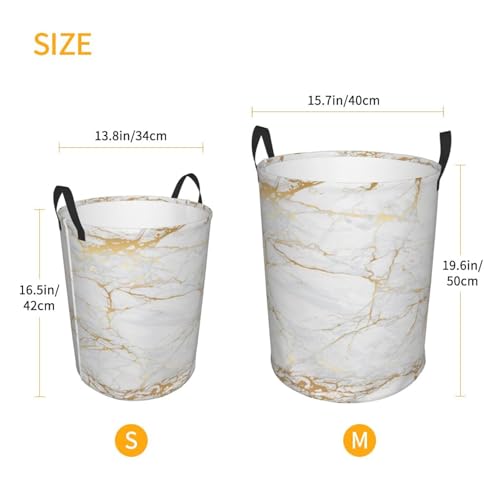 Image of Marble Print Round Laundry Hamper Storage Basket Toys Clothes Organizer Bin For Home Bathroom Bedroom Dorm Nursery, 62l