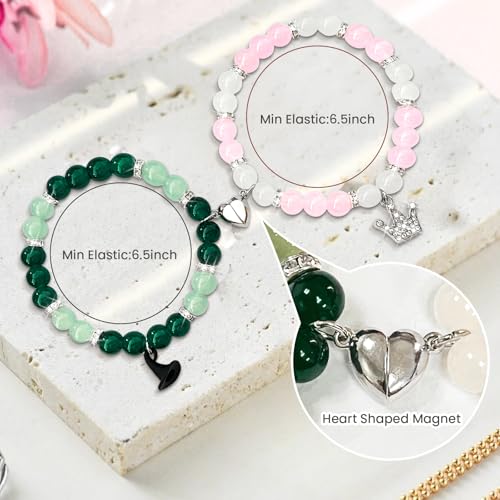 Image of Green and Pink Friendship Matching Bracelets-Crown Witch Hat Matching Bracelets-BFF Couples Accessories, for Fans' Birthdays, and Party Favors for Fans