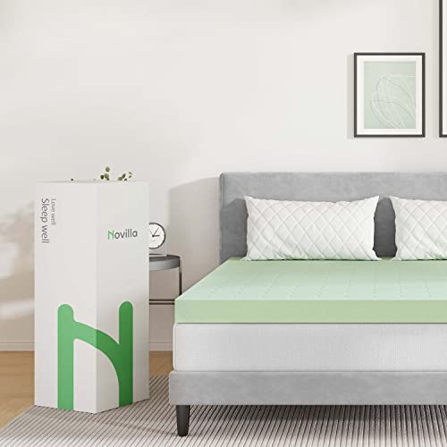 Image of Novilla 3 Inch Memory Foam Mattress Topper Twin Size, Gel Infused Ventilated Design Twin Mattress Topper for Refreshing & Comfort Sleep, Soft Memory Foam Topper Twin, Light Green
