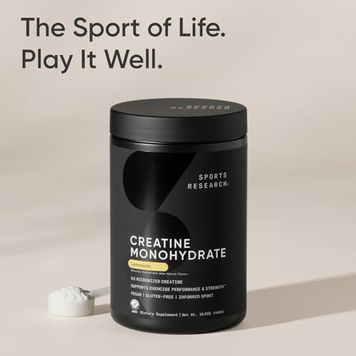Image of Sports Research Creatine Monohydrate Powder 5g, Lemonade (15.8oz) | Gain Lean Muscle, Improve Performance & Strength & Support Workout Recovery | Sugar Free, Vegan, Non-GMO - 60 Servings