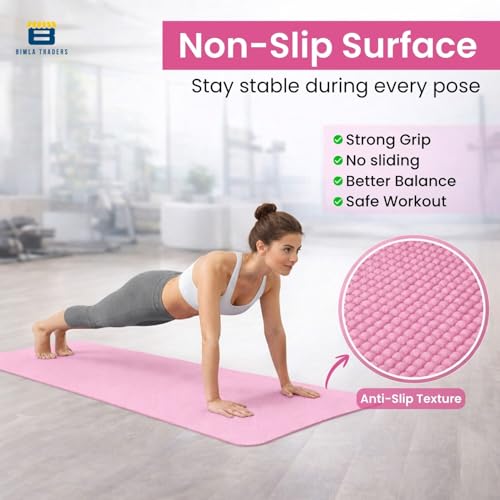 Image of Btag Premium PVC Yoga Mat for Women & Men | Anti-Slip Exercise & Gym Mat for Home Workouts | Lightweight & Durable | 6 mm (Pink)