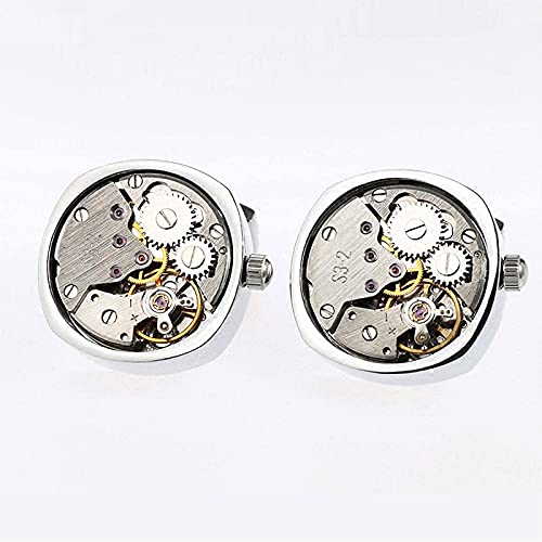 DHRH Boutons de Manchette personnalisés pour Hommes Pinces à Cravate avec boîte, Steampunk de Mouvement Boutons de Manchette Shirt Vintage Gears Montre Manchette, B Cover
