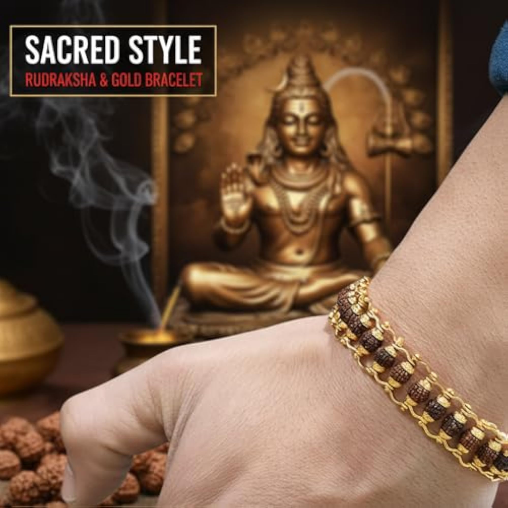 Gold Plated Modern Rudraksha Bracelet for Men & Women