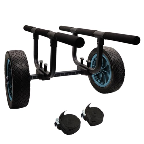 JOIERW Heavy Duty Kayak Cart, Width Adjustable Canoe Cart with 12inch Flatfree Beach Wheels Boat...