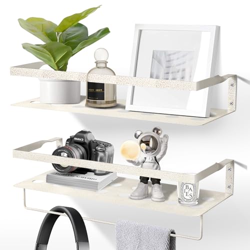 Uten Juego de 2 Baldas Pared, 40 cm Largo Estantes de Pared Clásicos Modernos con Toallero, Ahorre Espacio, Apto para Salón, Dormitorio, Cocina, Baño, Hierro, Blanco