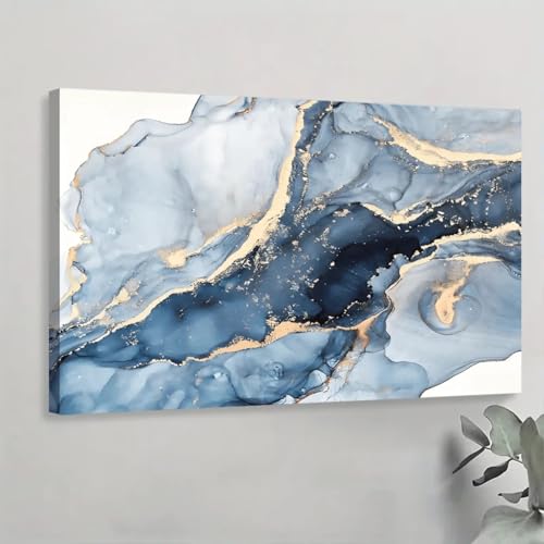Art mural en marbre et toile abstraite bleue pour décorer une chambre à coucher