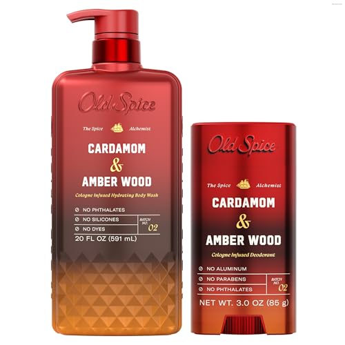 Image of Old Spice Alchemist Collection Body Wash + Aluminum Free Deodorant Bundle for Men, Cardamom + Amber Wood Scent, 24 /7 Cologne Infused Scent, No Trade Off Formula, 20 oz & 3 oz (Pack of 2)