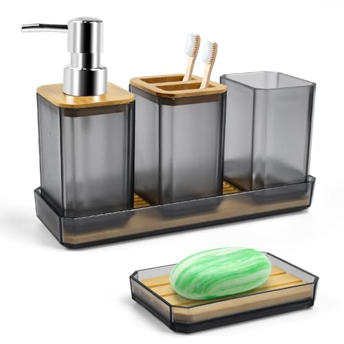 ADERTOS Set Accessori Bagno Moderni di 5 Pz, Dispenser Sapone Liquido, Porta Sapone Doccia, Porta...