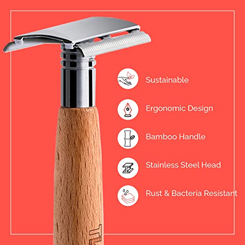 THE WOMAN'S COMPANY Bamboo Safety Razor For Men & Women With Bio-Degradable Bamboo Handle | Premium Eco Friendly Razor | Includes 10 Recyclable Blades | Plastic Free & Zero... - Image 4