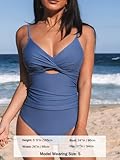 CUPSHE Women's Swimming Costume Tummy Control Swimwear Twist Front Cutout Adjustable Straps Ruched One Piece Swimsuit Blue M - Image 4