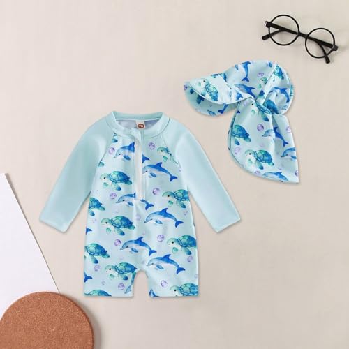 Maillot une pièce bébé garçon avec bonnet de bain imprimé dinosaure