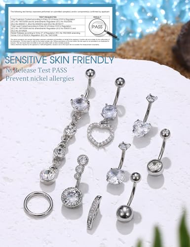 Miniatura 3 de Yadoca 14g 9 Piezas Piercing Ombligo Acero Quirurgico Plata Oro, Cz Clicker Colgante Piercing Ombligo Anillo Para Mujeres