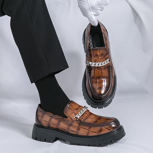 Men's Leather Chain Platform Slip-On Penny Loafers Fashion Round Toe Lug Sole Slip On Business Dress Shoes Comfort Non-Slip Party Wedding Work Shoes4