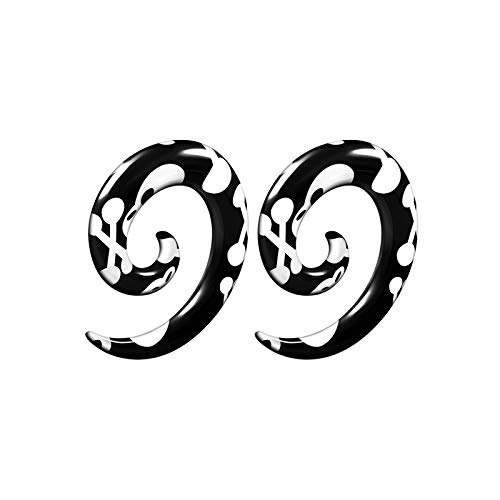 BIG GAUGES Pair of Acrylic 2g Gauge 6mm Taper Spiral Hand Painted Skull Piercing Jewelry Ear Stretcher Taper Earring BG11222