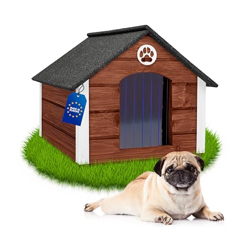 Outentin Hundehütte Outdoor Isoliert - Hundehaus für Mittelgroße Hund - Winterfest und Wetterfest - Hunde Haus für Draußen mit schrägem Dach - Stabile Villa und Moderne Design - 76 x 63 x 60cm-Nuss