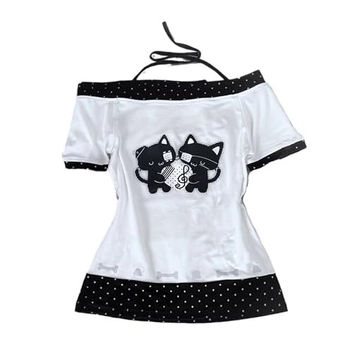Image of Kawaii Cutecore Harajuku Y2k 2000s Tops Summer Preppy Aesthetic Alt Goth Emo Short Sleeve Graphic Tees