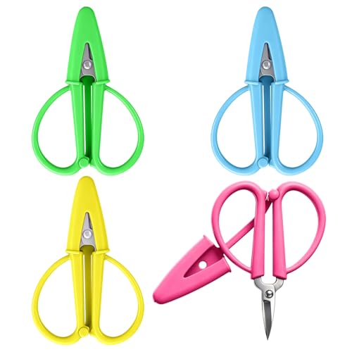 Wiratca 4-Pack Mini Scissors Sharp Small Scissors Multi-Functional with Silicone Cap Tiny Scissors for Travel Crafts Sewing Embroidery DIY(4 Colors)