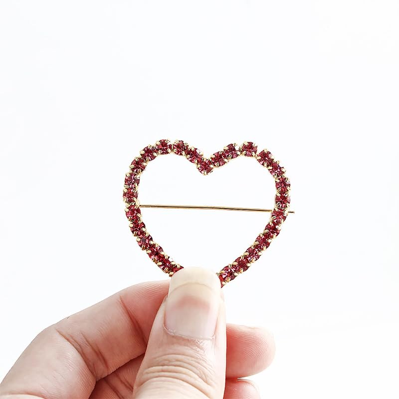 Image of Sparkly Full Rhinestone Heart Brooch Pin Hollow Double Lapel Pin Badge Red Heart Pins Mothers Day Gift Jewelry