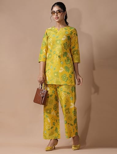 Image of Pinkmint Women's Pure Cotton Co Ord Set l Kurta Sets for Women |Kurta Sets| Printed Kurta with Pant l Stylish Pocket & 3 /4 Sleeve Women Co-ord Set (Avaiable in Plus size)