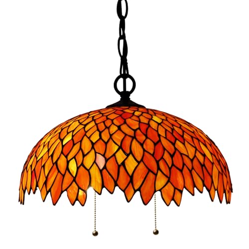 Image of 16Inch Tiffany Lamp Shade Replacement Only(Wisteria Red Orange) | Stained Glass Lampshade Fit For Table Lamps FLoor Lamp Ceiling Fixture Pendant Hanging Light Home Office Decoration