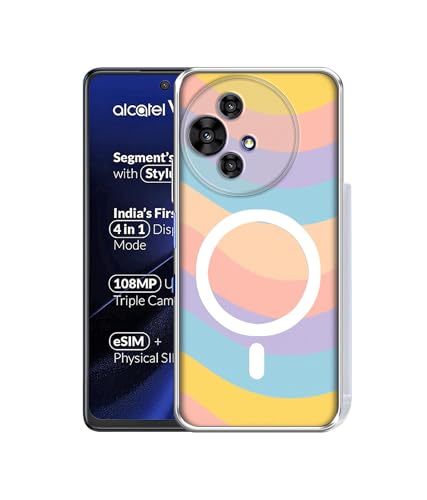 Image of Back Cover for Alcatel V3 Ultra 5G Pastel Rainbow Waves Magnetic Ring Design (Not Magnetic Compatible) | UV Printed Soft TPU Shockproof Back Case for Alcatel V3 Ultra 5G