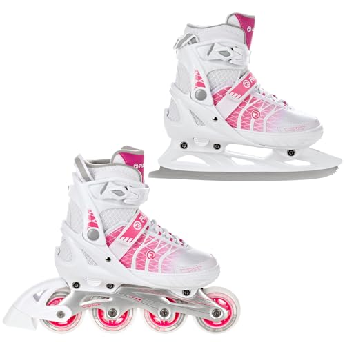 RAVEN 2in1 Schlittschuhe Inline Skates Inliner Crystal (White/Pink, 38-42...