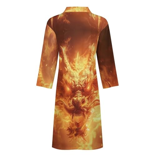 Bata de baño para hombre premium Dragon Flames suave de manga larga 6