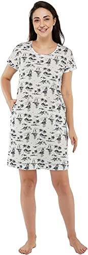 TONGARI Chemise de nuit pour femme (blanc et bleu), blanc et bleu, Medium Cover