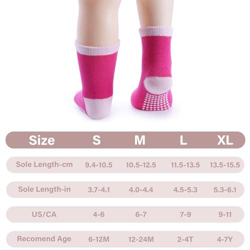 Image of JAKIDAR 12 Pack Baby Socks Cotton Crew Toddler Socks Grips Non Slip Bottom Kids Socks