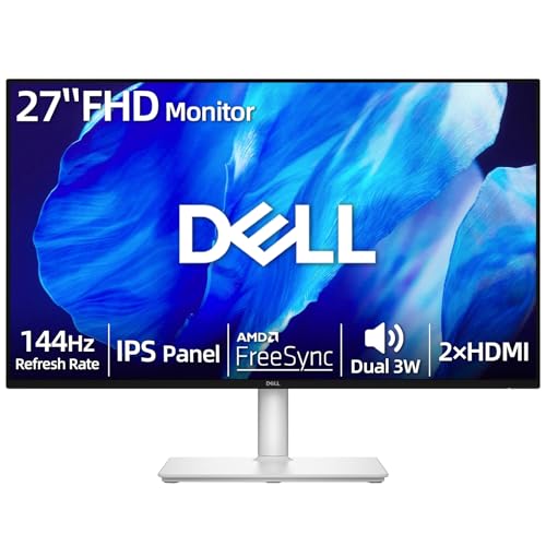 Image of Dell 27 inch Monitor, FHD 1080p IPS Display, 144Hz, 1ms, Integrated Dual 3W Speakers, AMD FreeSync, 99% sRGB, Fully Adjustable Stand (Height, Pivot, Swivel, Tilt), Ash White