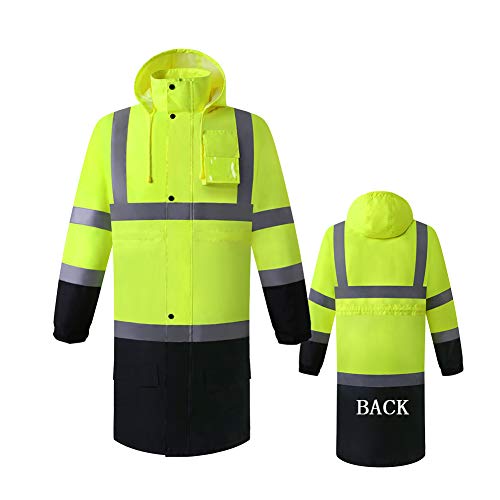 LOHASWORK Hi Vis Rain Jacket - Reflective Safety Long Rain Coat for Men & Women - ANSI ISEA Class 3 (Medium, Yellow Black)