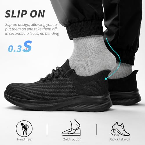 Image of LIANGGO Steel Toe Shoes for Men Women Composite Toe Safety Work Non Slip Industrial Air Cushion Tennis Sneakers Black
