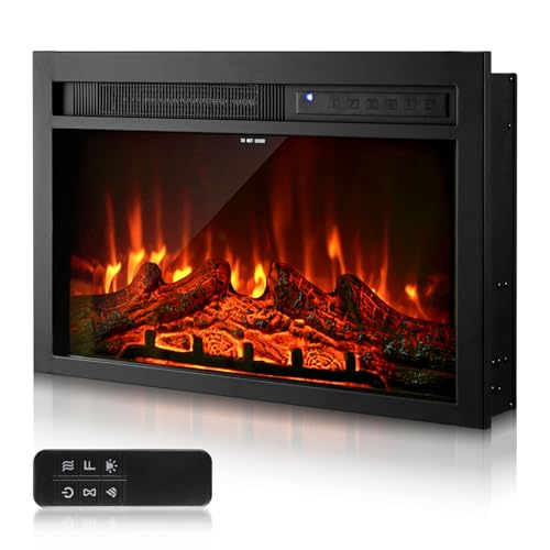Image of VEVOR Electric Fireplace Insert, 26 inch Recessed and Wall Mounted with Adjustable Flame Color Brightness & 8h Timer & Remote Control, Indoor Heater w / 750W /1500W Dual Heating Modes, 5000BTU Black