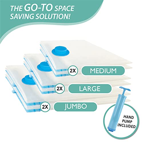 Cozy Essential 6 Pack Vacuum Storage Bags, Space Saver Bags (2 Jumbo/2 Large/2 Medium) Compression Storage Bags for Comforters and Blankets, Pillow, Bedding, Vacuum Sealer Bags for Clothes Storage