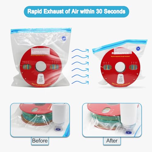 Image of RepRapper Filament Storage Bag Vacuum, Drying Sealed 16 Cleaning Bags with Two Sizes for 3D Printer Filament with Automatic Pumps /Humidity Indicator Cards /Clips / /Desiccants